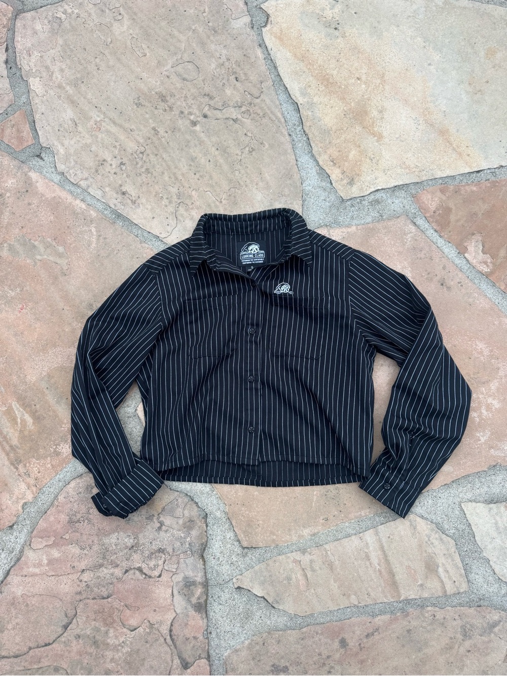 Lurking Class Sketchy Tank Black Pinstripe Cropped Work Shirt Jacket Small